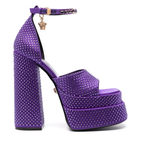 Shoes - Versace Medusa Aevitus Crystal Heels in Purple